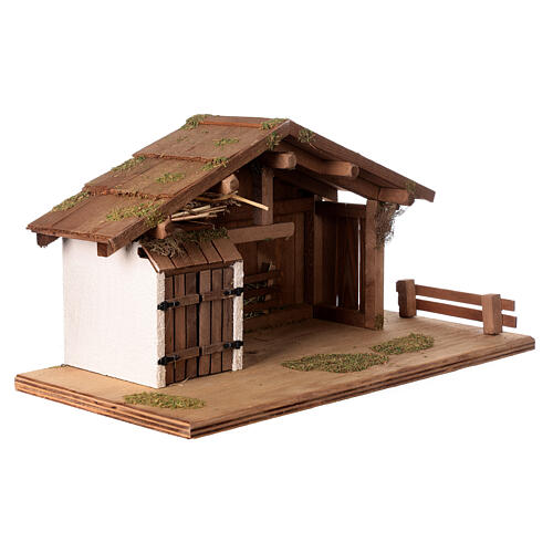 Cabana com mezanino e manjedoura madeira presépio estilo nórdico figuras altura média 12 cm, 30x60x30 cm 4