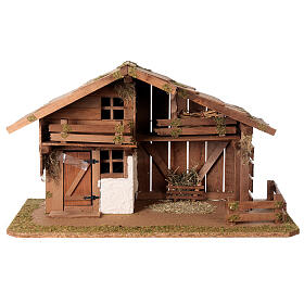 Wood farmhouse, Nordic style, stable with crib, 35x60x30 cm, for Nativity Scene characters of 12 cm
