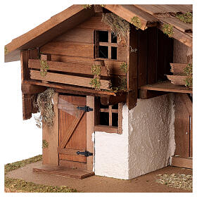 Wood farmhouse, Nordic style, stable with crib, 35x60x30 cm, for Nativity Scene characters of 12 cm