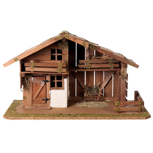 Wood farmhouse, Nordic style, stable with crib, 35x60x30 cm, for Nativity Scene characters of 12 cm 1