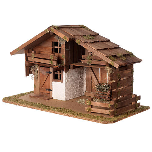 Wood farmhouse, Nordic style, stable with crib, 35x60x30 cm, for Nativity Scene characters of 12 cm 3