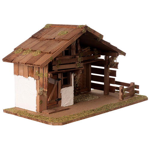 Wood farmhouse, Nordic style, stable with crib, 35x60x30 cm, for Nativity Scene characters of 12 cm 4