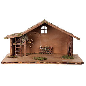 Alpine wood stable, Nordic Nativity Scene, 35x65x30 cm, for 16 cm characters