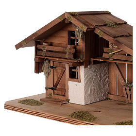 Domek nordycki z drewna do szopki z pomieszczeniem i żłobem, 35x70x30 cm, do figurek 12 cm