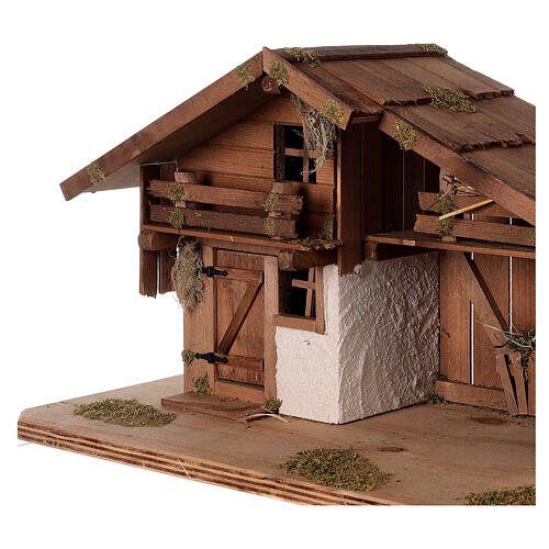 Domek nordycki z drewna do szopki z pomieszczeniem i żłobem, 35x70x30 cm, do figurek 12 cm 2