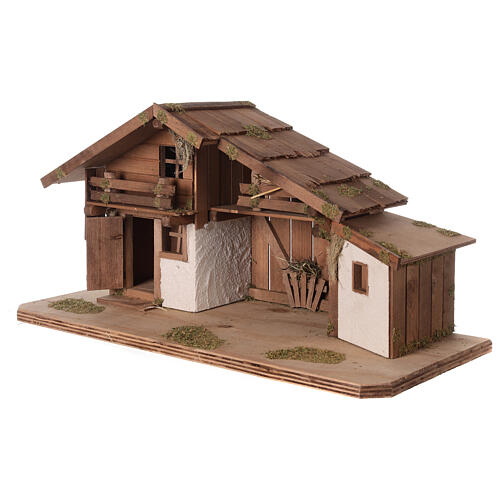 Domek nordycki z drewna do szopki z pomieszczeniem i żłobem, 35x70x30 cm, do figurek 12 cm 3