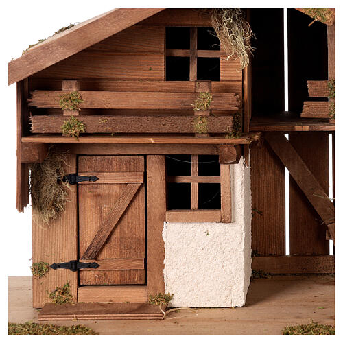 Chalé miniatura manjedoura estilo nórdico madeira presépio figuras altura média 12 cm, 36x70x30 cm 5