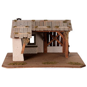 Wood Nativity Scene setting, Nordic style, with fireplace, 25x45x30 cm, for characters of 10 cm height