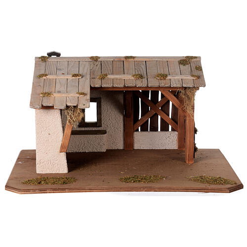 Wood Nativity Scene setting, Nordic style, with fireplace, 25x45x30 cm, for characters of 10 cm height 1