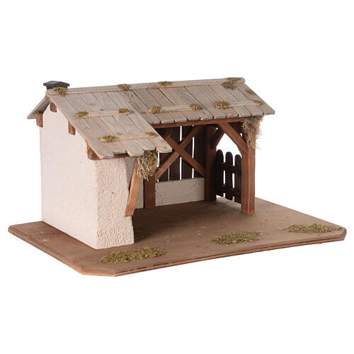 Wood Nativity Scene setting, Nordic style, with fireplace, 25x45x30 cm, for characters of 10 cm height 5