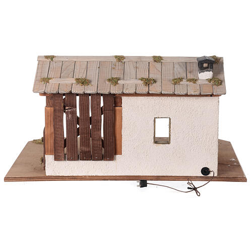 Wood Nativity Scene setting, Nordic style, with fireplace, 25x45x30 cm, for characters of 10 cm height 6