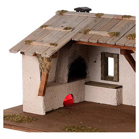 Nordic inspired nativity stable wood with fireplace 25x45x30 cm for 10 cm figurines