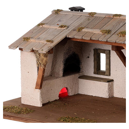 Nordic inspired nativity stable wood with fireplace 25x45x30 cm for 10 cm figurines 2