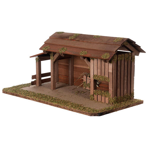 Nativity Scene wood stable, Nordic style, crib, 25x50x25 cm, for 10 cm charcters 3