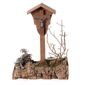 Niche crucifix en bois crèche style nordique 15x10x10 cm pour santons 10-12 cm