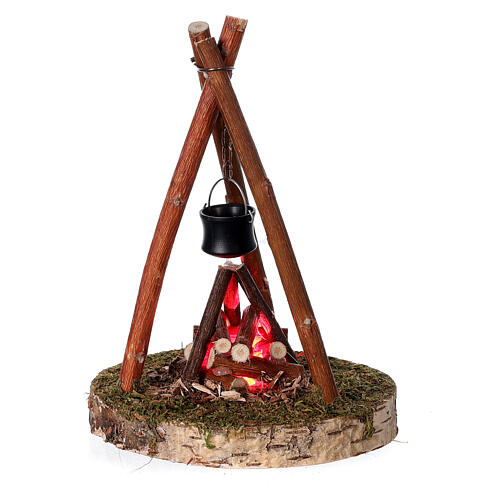 Firecamp with pan, battery LED light, Nordic Nativity Scene, 15x10x10 cm, for 12 cm characters 2