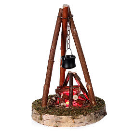 Olla sobre fuego LED pila madera modelo nórdico 15x10x10 cm para belén 12 cm