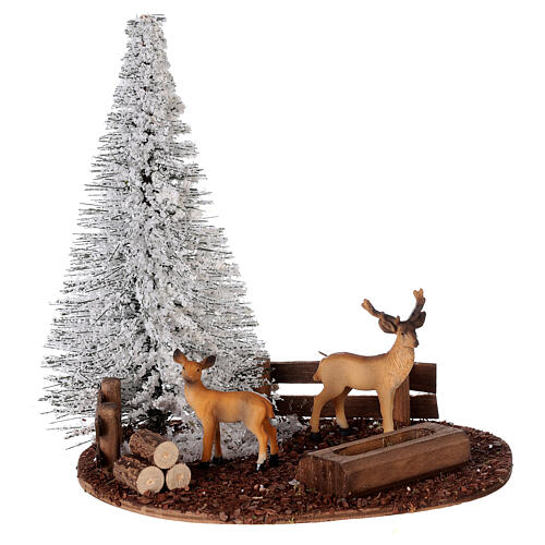 Snowy tree and animals, Nordic Nativity Scene setting, 20x20x15 cm, for 10-12 cm characters 1