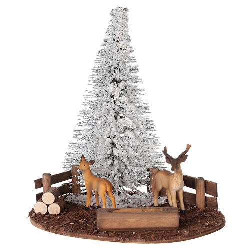 Snowy tree and animals, Nordic Nativity Scene setting, 20x20x15 cm, for 10-12 cm characters 3