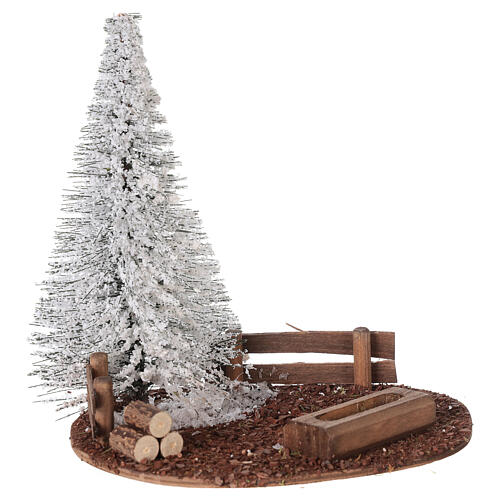 Snowy tree and animals, Nordic Nativity Scene setting, 20x20x15 cm, for 10-12 cm characters 4