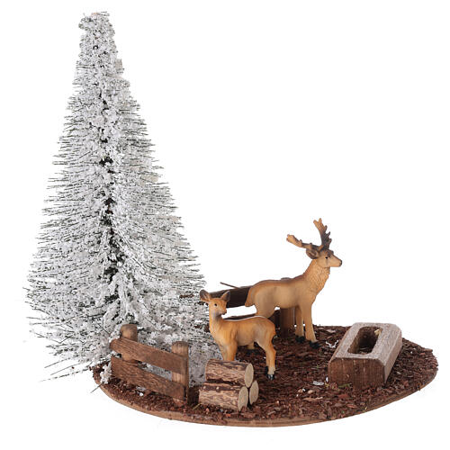 Snowy tree and animals, Nordic Nativity Scene setting, 20x20x15 cm, for 10-12 cm characters 5