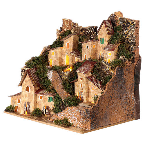 Dorf an Felswand, Krippenszenerie, mit Beleuchtung, für 10-12 cm Krippe, 20x20x15 cm 2