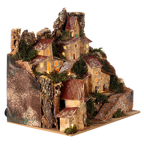 Dorf an Felswand, Krippenszenerie, mit Beleuchtung, für 10-12 cm Krippe, 20x20x15 cm 3