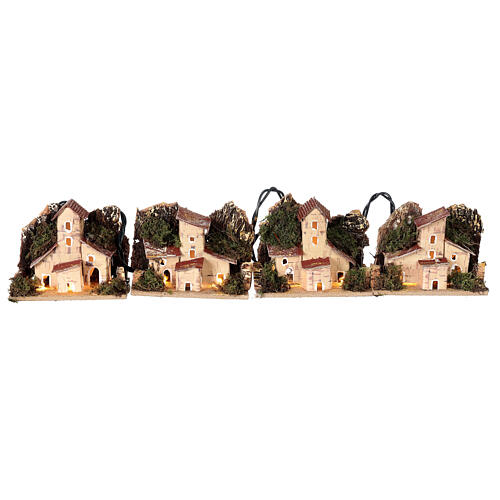 Groupes de maisons illuminées 4 pcs pour crèche 10-12 cm arrière-plan 10x10x5 cm 1