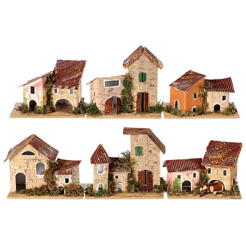 Groups of houses, set of 6, for Nativity Scene with characters of 10-12 cm, background setting, 10x10x5 cm 1