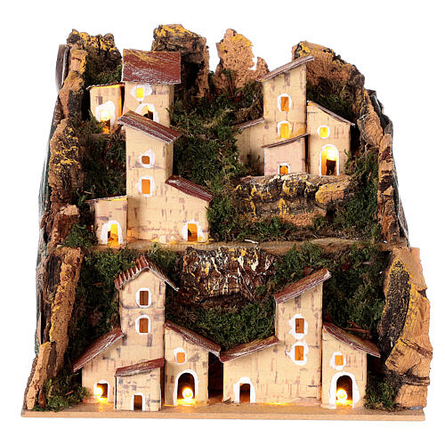 Village with small illuminated houses, for Nativity Scene with 10-12 cm characters, 20x20x15 cm 1