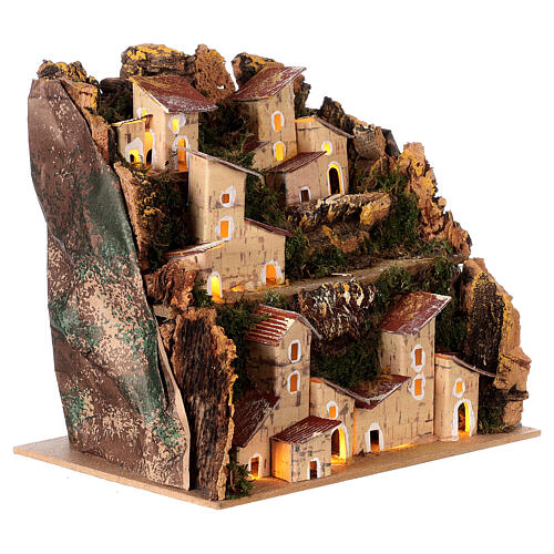 Village with small illuminated houses, for Nativity Scene with 10-12 cm characters, 20x20x15 cm 3