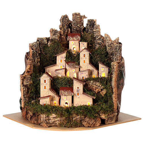 Nativity Scene landscape for characters of 10-12 cm, illuminated houses, 20x25x20 cm 1
