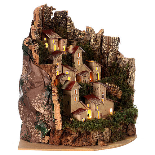Nativity Scene landscape for characters of 10-12 cm, illuminated houses, 20x25x20 cm 3