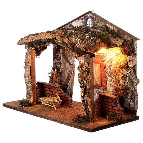 Rustic illuminated cabin for Nativity Scene with 12 cm characters 30x40x20 cm 3