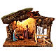 Cabana cortiça Natividade presépio iluminada para figuras altura média 10 cm; 24x33x18 cm s1