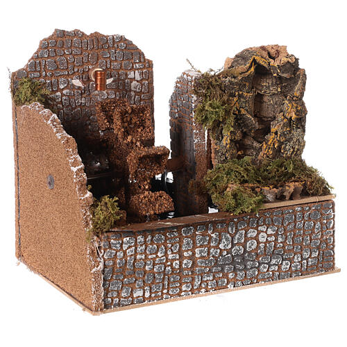 Watermill with pump, cork rock face, 20x20x15 cm for Nativity Scene with characters of 10-12 cm 4