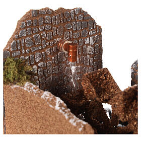 Moulin à eau avec pompe, pierre et rocher en liège, 20x20x15 cm pour santons de 10-12 cm