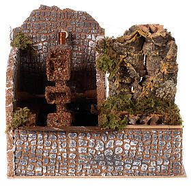 Watermill with pump rock wall in cork 20x20x15 cm for figurines 10-12 cm