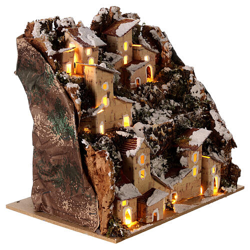 Schneebedeckte Landschaft Lichter Krippe Häuser 3 cm, 20x20x15 cm 3