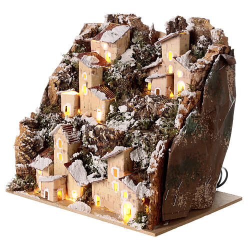 Snowy landscape with lights and houses for Nativity Scene with characters of 3 cm 20x20x15 cm 2