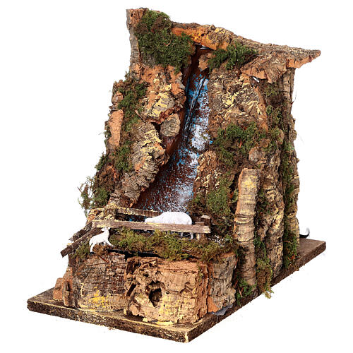 Creek with bridge and sheep, electric pump, for Nativity Scene with characters of 10-12 cm, 30x20x35 cm 3