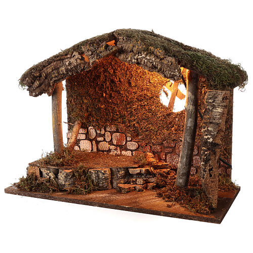 Stable with cork stone walls and lights 40x50x25 cm for Nativity Scene with characters of 16 cm 2