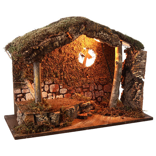 Stable with cork stone walls and lights 40x50x25 cm for Nativity Scene with characters of 16 cm 3