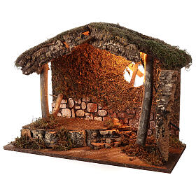 Nativity stable with cork rocky walls, lights 40x50x25 cm, nativity scene 16 cm
