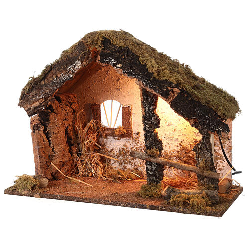 Rustic stable with lights 40x50x25 cm for Nativity Scene with characters of 10-12 cm 2
