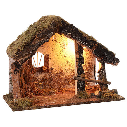 Rustic stable with lights 40x50x25 cm for Nativity Scene with characters of 10-12 cm 3