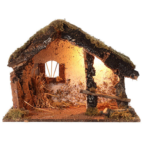 Cabane rustique avec éclairage 40x50x25 cm crèche 10-12 cm 1