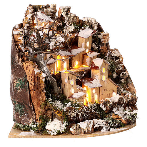 Snowy landscape with houses and lights for Nativity Scene with 10-12 cm characters, for background, 20x25x20 cm 3
