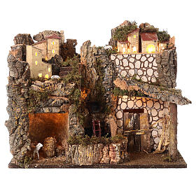 Setting with watermill, lights and sheeps for Nativity Scene with 10-12 cm characters 40x45x30 cm