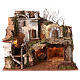 Maison rustique avec grotte mur de roche en liège nativité avec lumières 35x45x30 cm pour crèche 6-8 cm s4